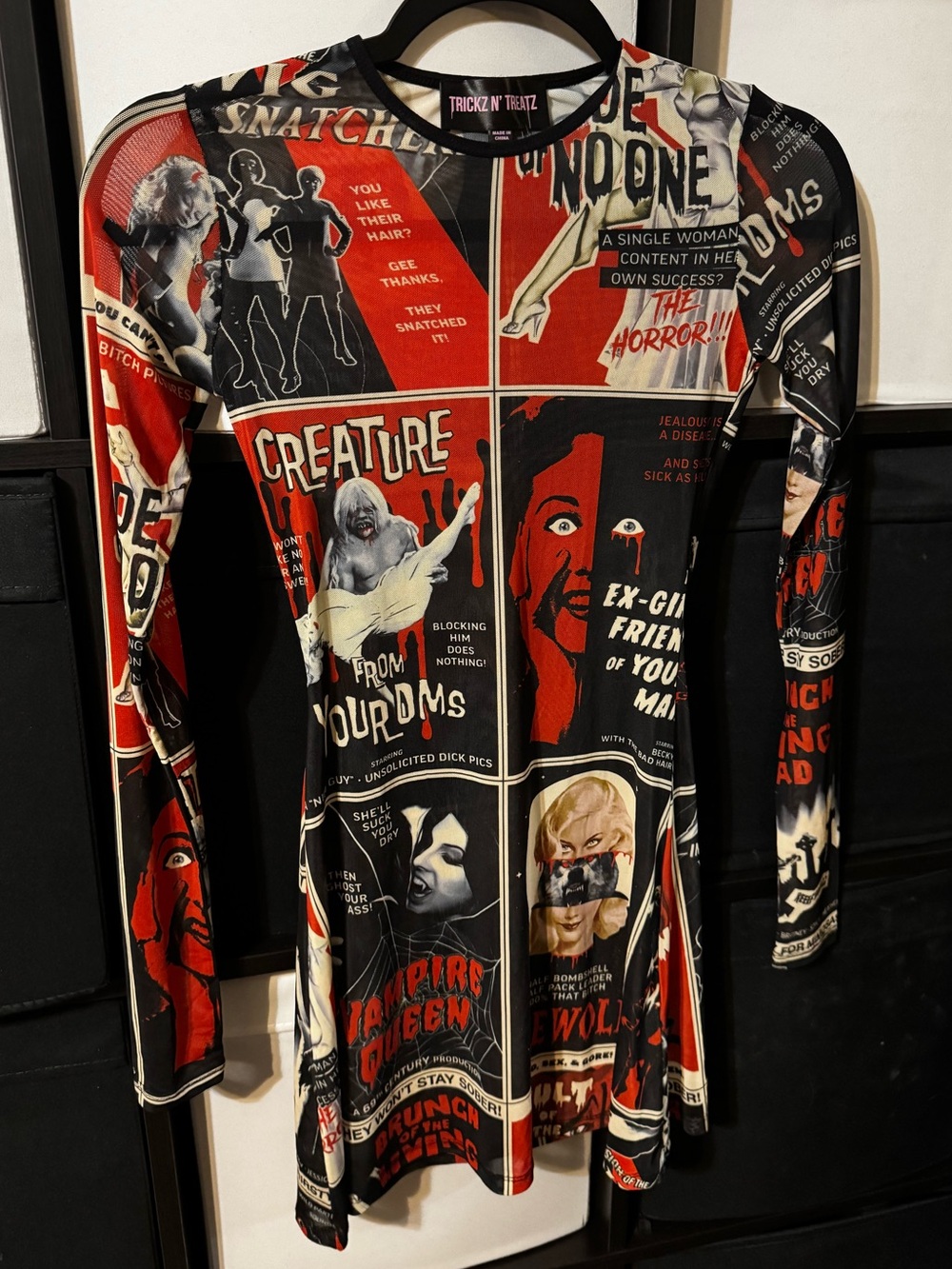 Tricks N Treatz - NWOT size XXS - horror mesh bodycon dress long sleeves mini